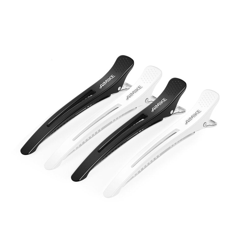 Professional Hair Clips for Styling - Non-Slip Duckbill Design with Silicone Band | 4pcs Set in White & Black - 4.3”