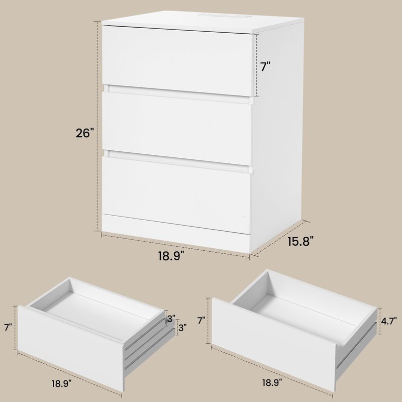 Nightstand Set of 2, 4 Drawers, 26" H with Hidden Drawer, Bedside Table with Charging Station, Modern Night Stand for Bedroom, White