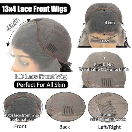 Deep Wave Lace Front Wigs Human Hair 13x4 Deep Lace Frontal Wigs for Women HD Lace 200 Density Wet and Wavy Kinky Curly Lace Front Wig Glueless Wig Pre Plucked with Baby Hair 24 Inch