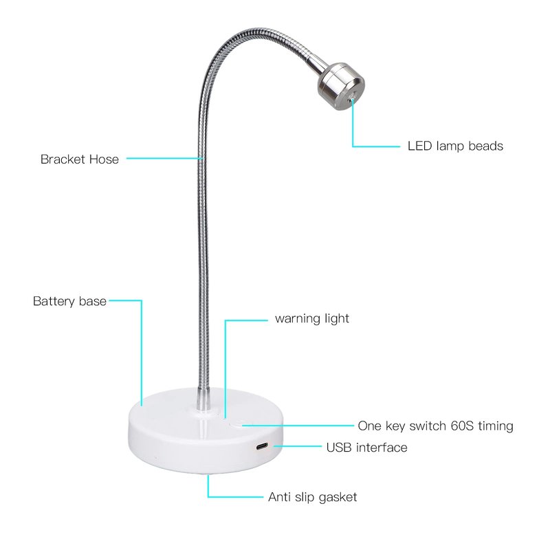 LAJS UV LED Nail Lamp, 3W USB Gel Curing Light with 360 Rotatable Gooseneck, 60S Timer for Salon and Home Use (LAJS5d4)