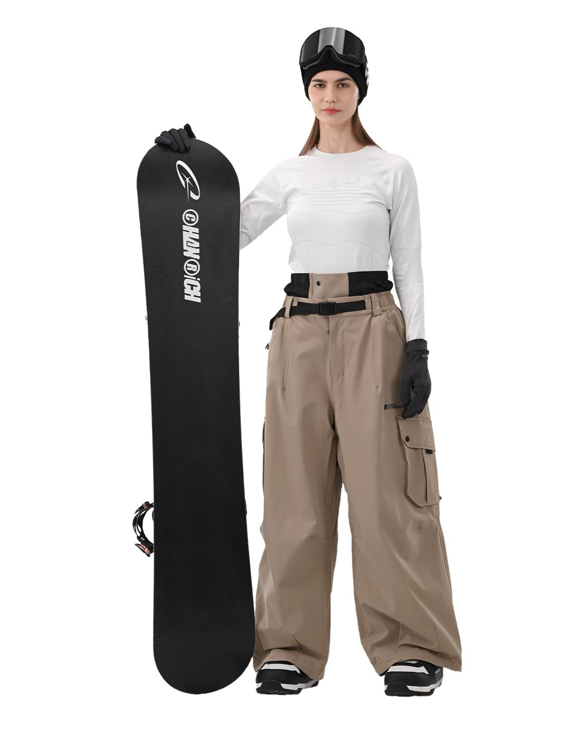 HIGH EXPERIENCE Snowboard Pants for Women Men Baggy Ski Pants Snow Loose Warm Insulated Winterproof Waterproof (Khaki, Small)