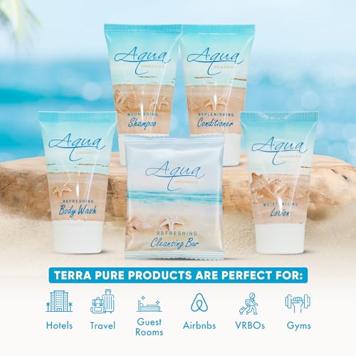 Aqua Organics Hotel Soaps & Toiletries Bulk Set | 1-Shoppe Amenities Kit | 1oz Shampoo & Conditioner, Body Wash, Lotion, 1oz Bar Soap | Travel Size | 75 Pieces