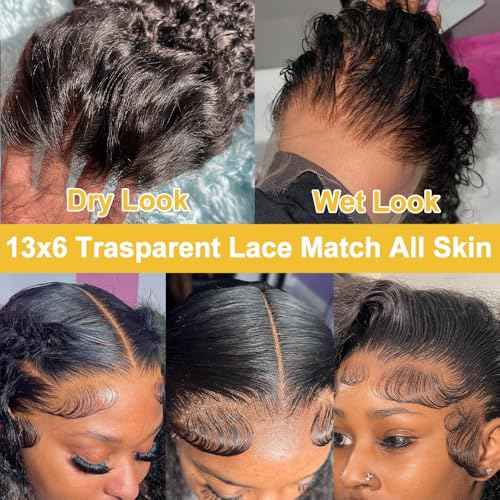 14 Inch Deep Wave Lace Front Wigs Human Hair 13x6 Deep Wave HD Transparent Lace Frontal Wigs for Women 13x6 Lace Front Wigs Virgin Remy Human Hair Wig for Women Deep Wave 13x6 Frontal Wig