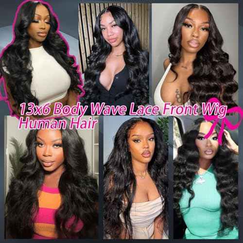 13x6 Body Wave Wigs for Women 220% Density Lace Frontal Wig Human Hair Pre Plucked Body Wave Glueless Lace Front Wig Human Hair Natural Color Wigs (18inch)