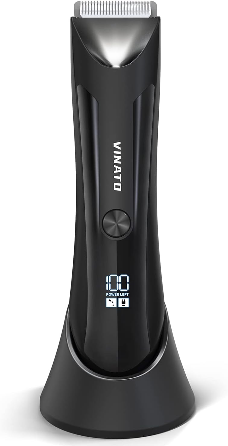 VINATO Electric Body Hair Trimmer - Waterproof Groin Hair Trimmer for Men | USB Rechargeable, Ceramic Blade, 90 Mins Battery Life