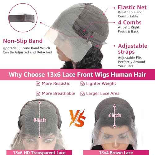 Deep Wave Lace Front Wigs Human Hair 200 Density 13x6 HD Lace Frontal Wigs Pre Plucked Curly Human Hair Wig Wet and Wavy Lace Front Wigs Glueless Wig For Women (20 Inch)