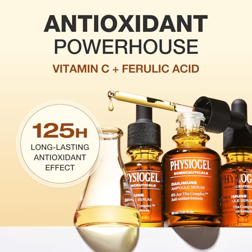 Physiogel Ampoule Vitamin C Face Serum, Strengthens Skin Barrier Antioxidant, Korean skin care, Moisturizing, Brightening, Soothing & Hydrating Serum Vitamin E & B5 Skincare Face Essence.
