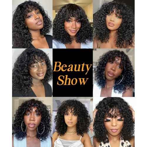 Bob Wig with Bangs Human Hair Water Wave 2x4 HD Lace Closure Front Curly Wigs Human Hair Bang Wig 220 Density Glueless Wear and Go for Beginners 100% Brazilian Human Hair for Black Women 12 Inch
