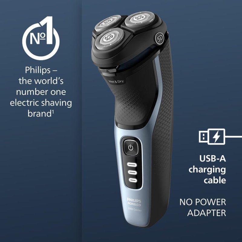 Philips Norelco Electric Shaver 3600 Series - Wet & Dry Use, Travel Pouch, Storm Blue, Model S3243/91
