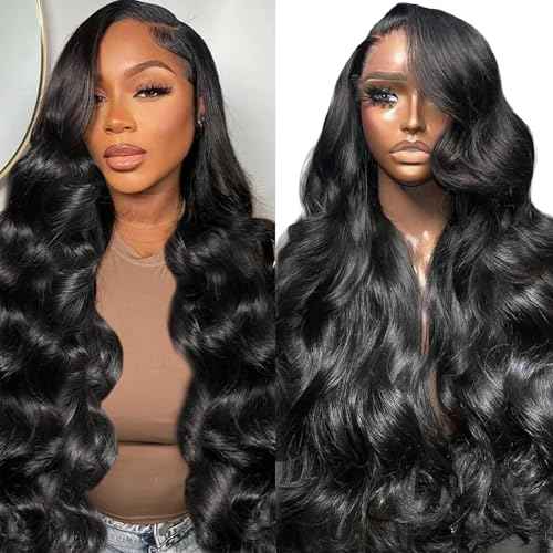 13x6 Body Wave Lace Front Wigs Human Hair Pre Plucked HD Transparent Lace Frontal Wigs Human Hair 230% Density Glueless Human Wigs with Baby Hair for Women 20 Inch