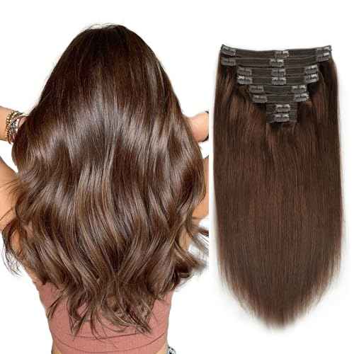 Clip in Real Human Hair Chocolate Brown Extensions 8 Pcs 120g Straight Remy Hair Extensions (4,20inch)