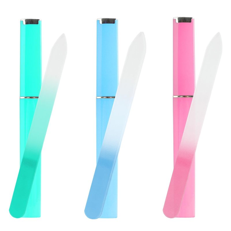3 Pack Glass Nail File, Crystal Double-Sided Mixed Color Fingernail Files for Natural Nails, Professional Reusable Glass File for Women Girls Manicure Care (Style 2)