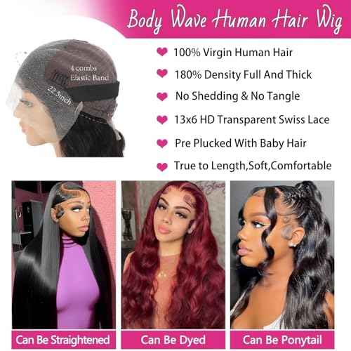 13x6 Body Wave Lace Front Wigs Human Hair Pre Plucked 180% Density HD Lace Frontal Wig Human Hair For Women Body Wave Wigs With Baby Hair 26inch