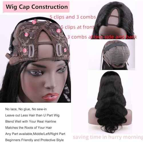 V Part Wig Human Hair Body Wave Upgrade U Part Human Hair Wig Beginner Friendly Clip In V Shape Wigs for Women Natural Black Color 20 Inch