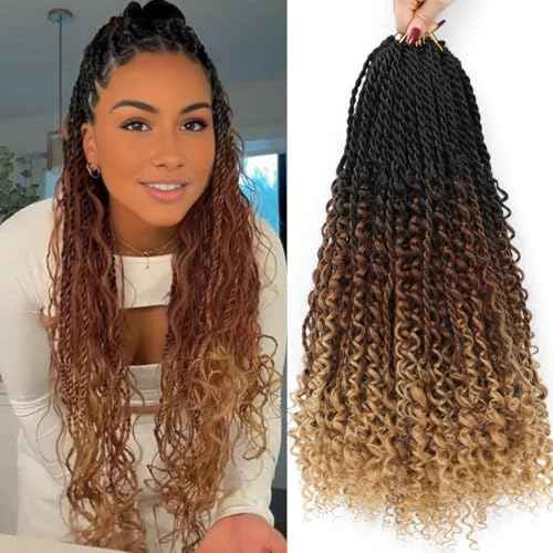 Goddess Twist Braids Crochet Hair With Curly Ends Senegalese Twist Braids Crochet Braids 6 Packs black brown light brown Crochet Braids Synthetic Braiding Hair Extension for Black Women (18inch, 53#)