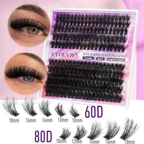 Eyelash Extension Kit Thick Lash Extension Kit D Curvature Lash Clusters Kit Volume Individual Lashes 200 Pcs DIY Lash Extension Kit with Lash Bond and Seal Lash Tweezers (60D80D,10-18mm) by EYDEVRO
