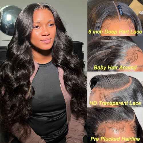 22 Inch Body Wave Lace Front Wigs Human Hair Pre Plucked 180% Density 13x6 Transparent HD Lace Front Wigs for Black Women Glueless Lace Frontal Wigs Natural Black Human Hair Wig