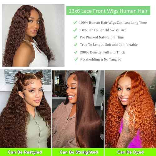 13x6 Chocolate Brown Lace Front Wigs Human Hair Deep Wave Curly Hd Lace Frontal Wigs for Black Women Pre Plucked Pre Plucked Brown Wig Human Hair Pre Plucked With Natural Hairline 24 Inch