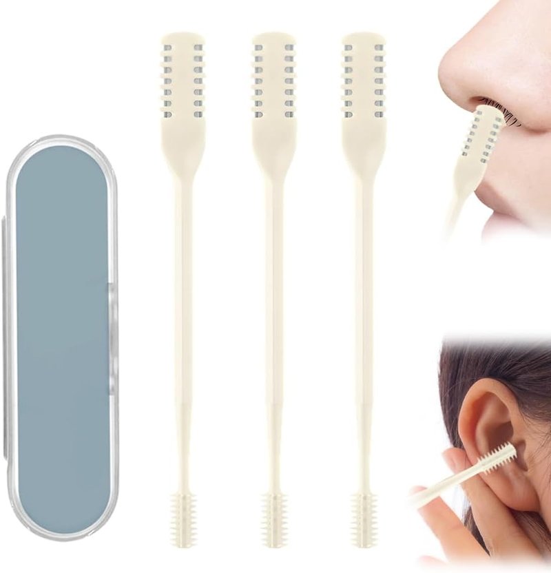 Nasal Hair Trimmer - 360° Rotating Manual Nose Hair Cutter with Soft Brush | Portable & Easy to Use (Beige, 3 PCS)
