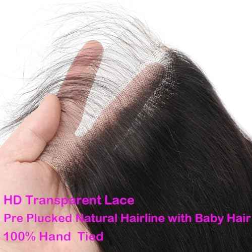 5x5 Transparent HD Lace Closure Body Wave Human Hair Lace Closure Invisible 12A Brazilian Virgin Human Hair Closure Free Part 5x5 100% Real Closure Pre Plucked Natural Black 22 Inch