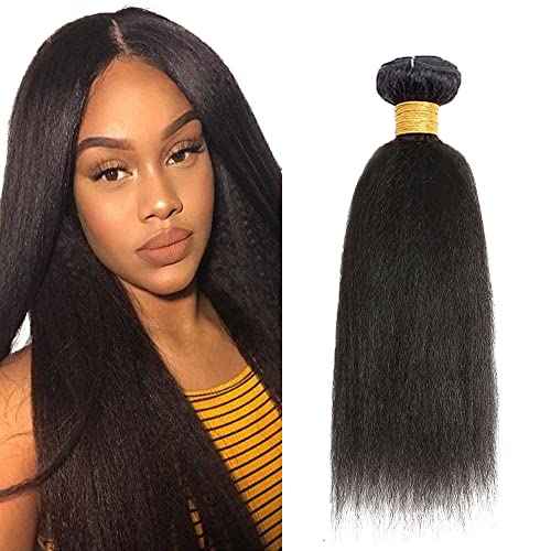Yaki Straight Bundles Human Hair 22 Inch Kinky Straight Bundles #1B Natural Black Unprocessed Brazilian Virgin Weave Hair 1 Bundle 50 Gram Per Bundle