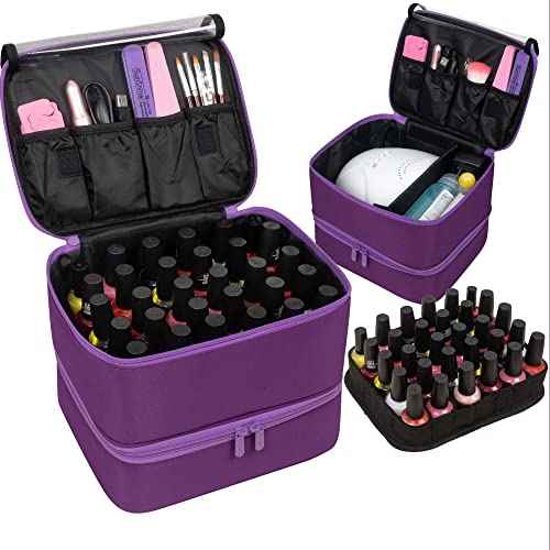 ButterFox Nail Polish Carrying Case Bag Storage Organizer, Fits 60-70 Nail Polish Bottles, Pockets for Manicure Accessories - Royal Purple