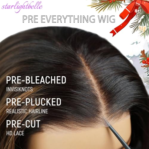 Put On and Go Wig Blended Hair Body Wave 1b/30 Highlight Ombre Lace Front Wig 13X4 T-Part Synthetic Hair 220% Density HD Transparent Pre Plucked 32 Inch