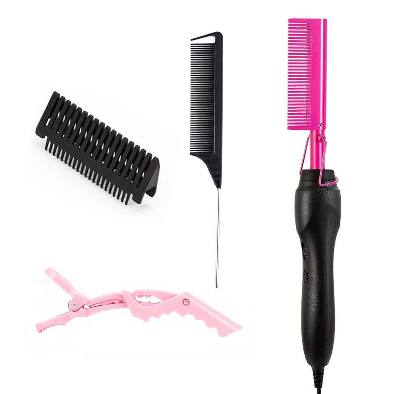 AIHOPESTO Hot Comb Electric Hair Straightener, Ceramic Comb, Security Portable Curling Iron, 3 Temperature Settings, Heat Protection, 1.5m Cord, for Black Hair, African American Hair