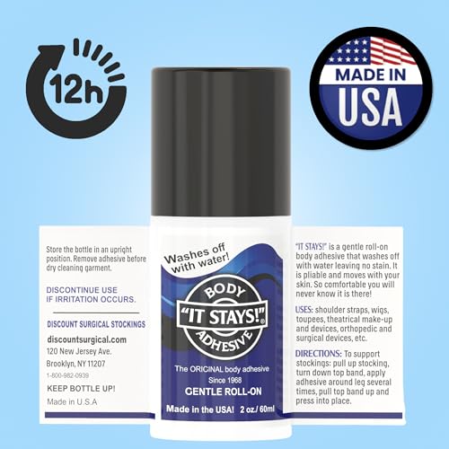 ABSOLUTE SUPPORT It Stays! Roll-On Body Fixative Glue 2 oz Adhesive - Made in USA - 3 Bottle Value Pack