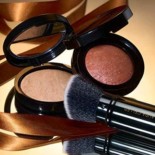 LAURA GELLER NEW YORK Baked Balance-N-Glow Illuminating Powder Foundation, Medium + Retractable Kabuki Brush + Baked Blush-N-Brighten, Pink Grapefruit