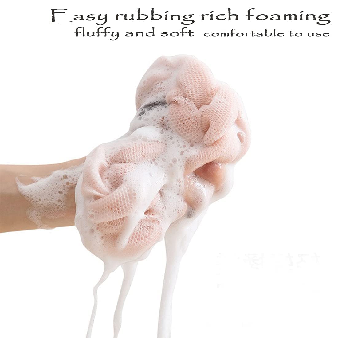 MURRI&MURRDI 4 Packs Long Loofah Back Scrubber for Shower,Body Bath Sponge Ball with Rope Handles,Stretch Exfoliating Mesh Sponge for Men and Women (A-2Grey+2Green)