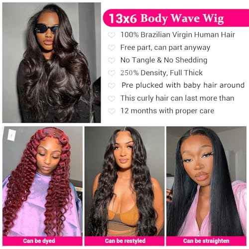 13x6 HD Frontal Wig 250 Density HD Lace Front Wigs Human Hair Pre Plucked with Baby Hair Brazilian Virgin Hair Glueless Body Wave Wig 20 Inch Transparent Lace Front Wigs Human Hair Natural Black
