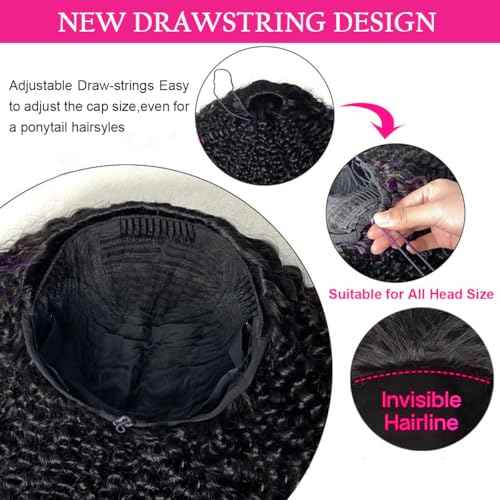 Jerry Curly Half Wig Human Hair 200 Density 3 In 1 Drawstring Seamless Flip Over Half Human Hair Wig for Women 22 Inch Wear Go Glueless Wigs Human Hair Headband Wig Beginner Friendly