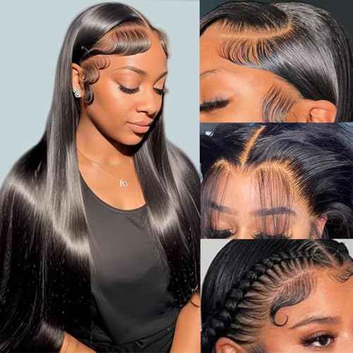 Lace Front Wigs Human Hair 200 Density 13x6 HD Transparent Straight Lace Front Wigs Human Hair Pre Plucked Glueless Lace Frontal Wigs Natural Black Color 26inch