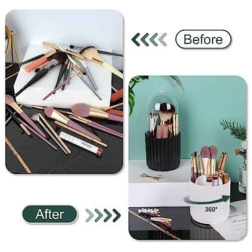 JessLab Makeup Brush Holder Organizer with Lid, 360 Degree Rotatable Spinning Cosmetics Holder Display for Bathroom Vanity Countertop, Black