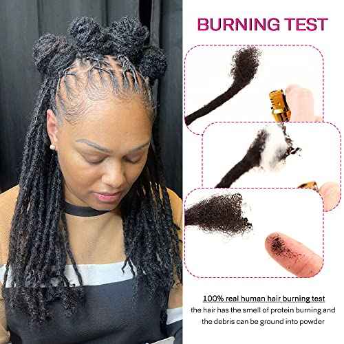 Textured Loc Extensions Human Hair, 100% Real Human Hair Dreadlock Extensions Handmade Permanent loc Extensions (#Natural Black - 0.6cm, 12 Inch 40 Strands)