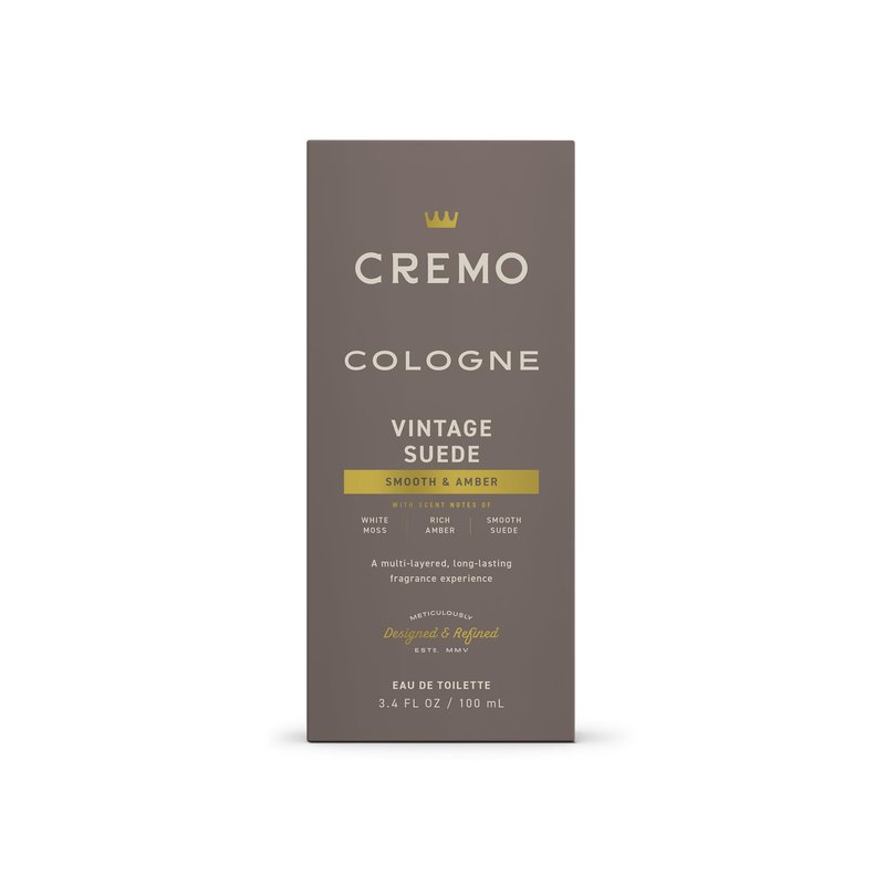 Cremo Cologne For Men - Vintage Suede Mens Cologne Spray, A Combination of White Moss, Rich Amber, and Smooth Suede, Multi-Layered Signature Men's Fragrances, 3.4 Fl Oz