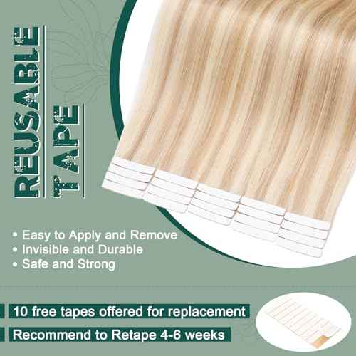 Benehair Remy Tape in Hair Extensions Human Hair Ash Blonde&Bleach Blonde Seamless Skin Weft Tape in Real Human Hair Extensions Straight Hair 20 Inch 50g #18P613 20 pcs