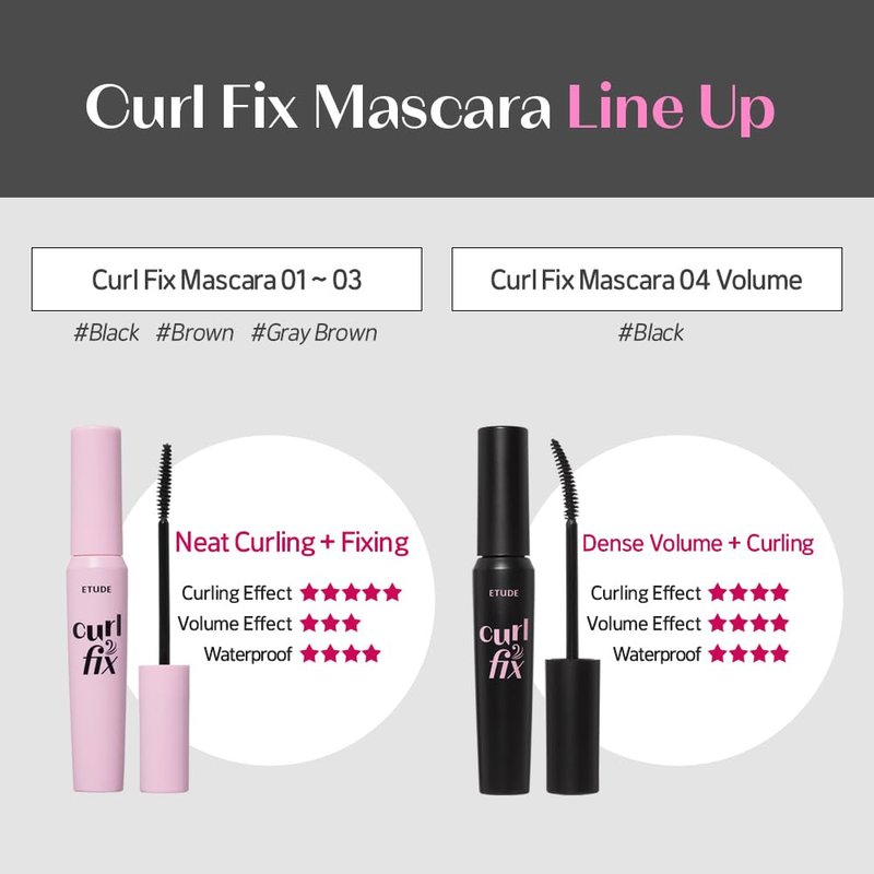 ETUDE Curl Fix Mascara, Lash Mascara, Strong Curl Up, Long-Lasting, Waterproof, Light-Weight, Korean Makeup, Beauty, Vegan Certified, Black (0.27 Fl Oz)