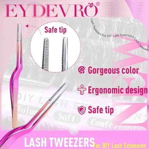 Eyelash Extension Kit Thick Lash Extension Kit D Curvature Lash Clusters Kit Volume Individual Lashes 200 Pcs DIY Lash Extension Kit with Lash Bond and Seal Lash Tweezers (60D80D,10-18mm) by EYDEVRO