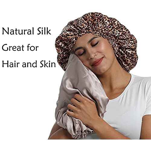 100% Mulberry Silk Lined Bonnet Adjustable Satin Sleep Cap 19 Momme Silk Bonnet for Women Curly,Long Hair Care