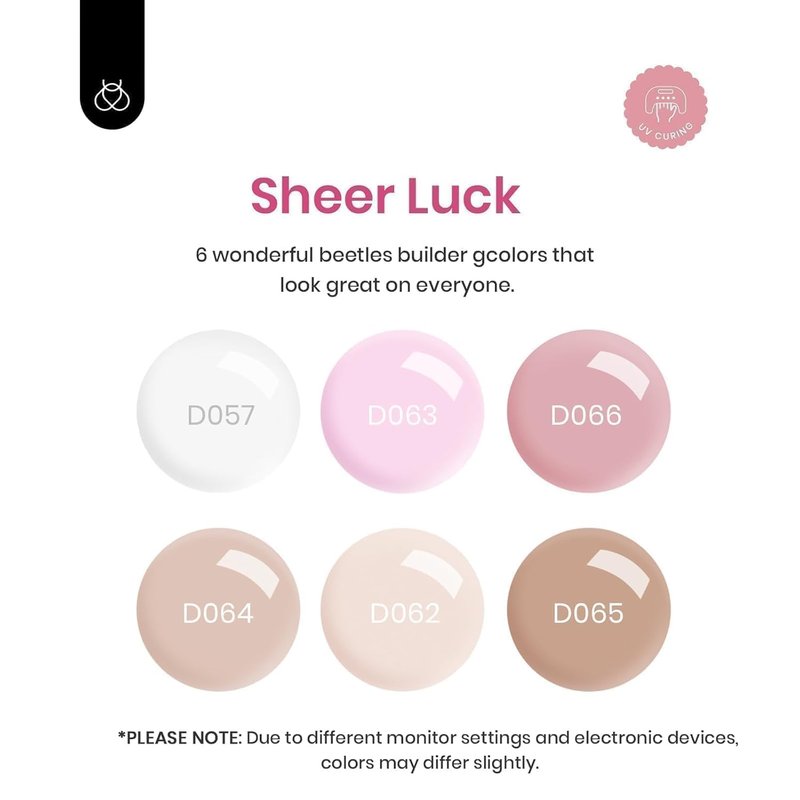 Beetles Builder Gel Set-Sheer Luck 6 Colors 8 in 1 Building Instant Apex Strengthening Thickening Extension DIY Salon at Home for Beginner,Nude Pink Builder Nails Gel,UV & LED Lamp Needed