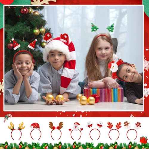 Giegxin 80 Pcs Christmas Headbands Holiday Headbands with Different Designs Christmas Accessories Xmas Head Hat Toppers Santa Reindeer Hair Hoop for Xmas Party Favors Decoration Adult Women