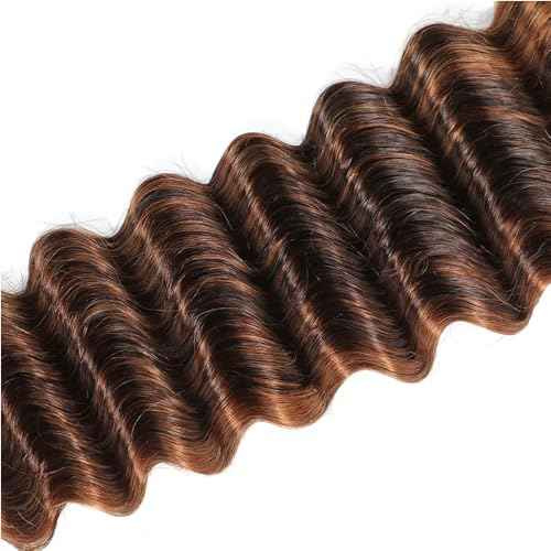30 32 34 Inch Highligjt Deep Wave Bundles Brown Human Hair Bundles 2 Tone Dark Brown and Honey Blonde Bundles Human Hair Weave 8A Brazilian Virgin P4/30 Bundles Human Hair Extensions