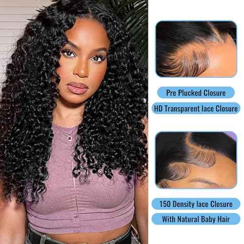 Burmese Curly 13x6 HD Lace Closure Pre Plucked Curly Closure HD Lace with Baby Hair HD Lace Closure Human Hair Free Part Natural Color Black 22 Inch
