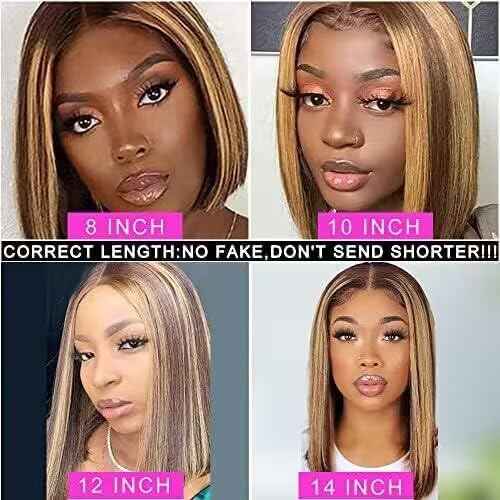 HD Transparent Straight 4/27 Highlight Bob Lace Front Wigs Human Hair Wear and Go Glueless Ombre Honey Blonde Highlight Bob Wig Human Hair Pre Plucked With Baby Hair Short Bob Wigs For Black Women