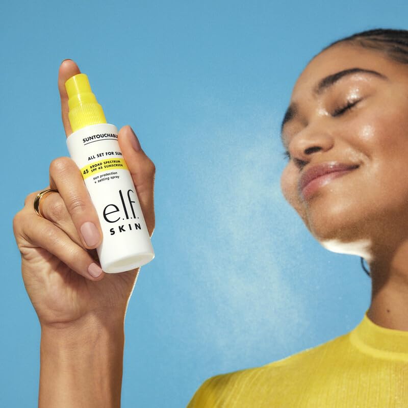 e.l.f. SKIN All Set For Sun SPF 45 Setting Spray - Clear Makeup Mist & Sunscreen, Vegan & Cruelty-Free Face Protection