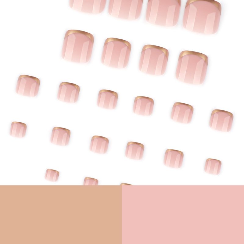Gold French Tip Press on Toenails Short Square Fake Toenails Glossy Full Cover Stick on Toe Nail Spring Summer Toes for Women Manicure 24Pcs