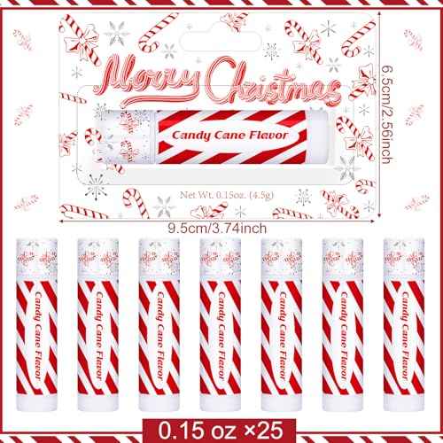 25 Pack Christmas Peppermint Flavor Lip Balms Gifts Bulk Christmas Party Stocking Stuffers Small Thank You Appreciation Gifts for Women Men Staff Coworkers Employee Homeless