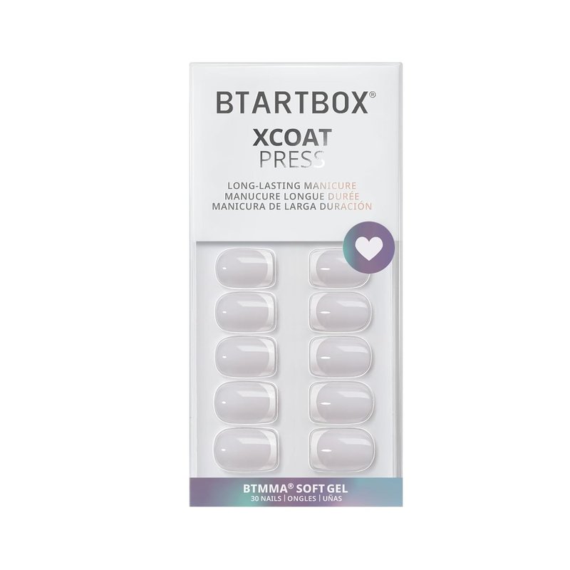BTArtbox Press On Nails - Classic White French Tip Square Nails | 30-Piece Glue-On Kit in 15 Sizes for Weddings
